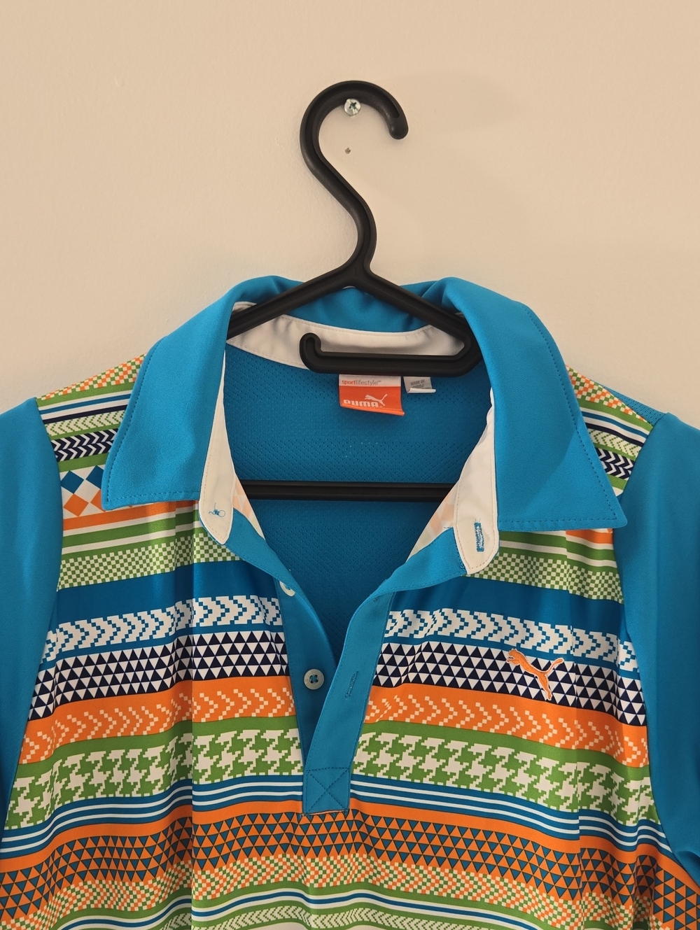 Puma Men’s Turquoise Multicolor Geometric Polo